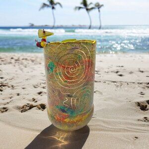 Handmade Upcycled Glass Bottle Votive Candle Holder Signed By Artist Beach Glass